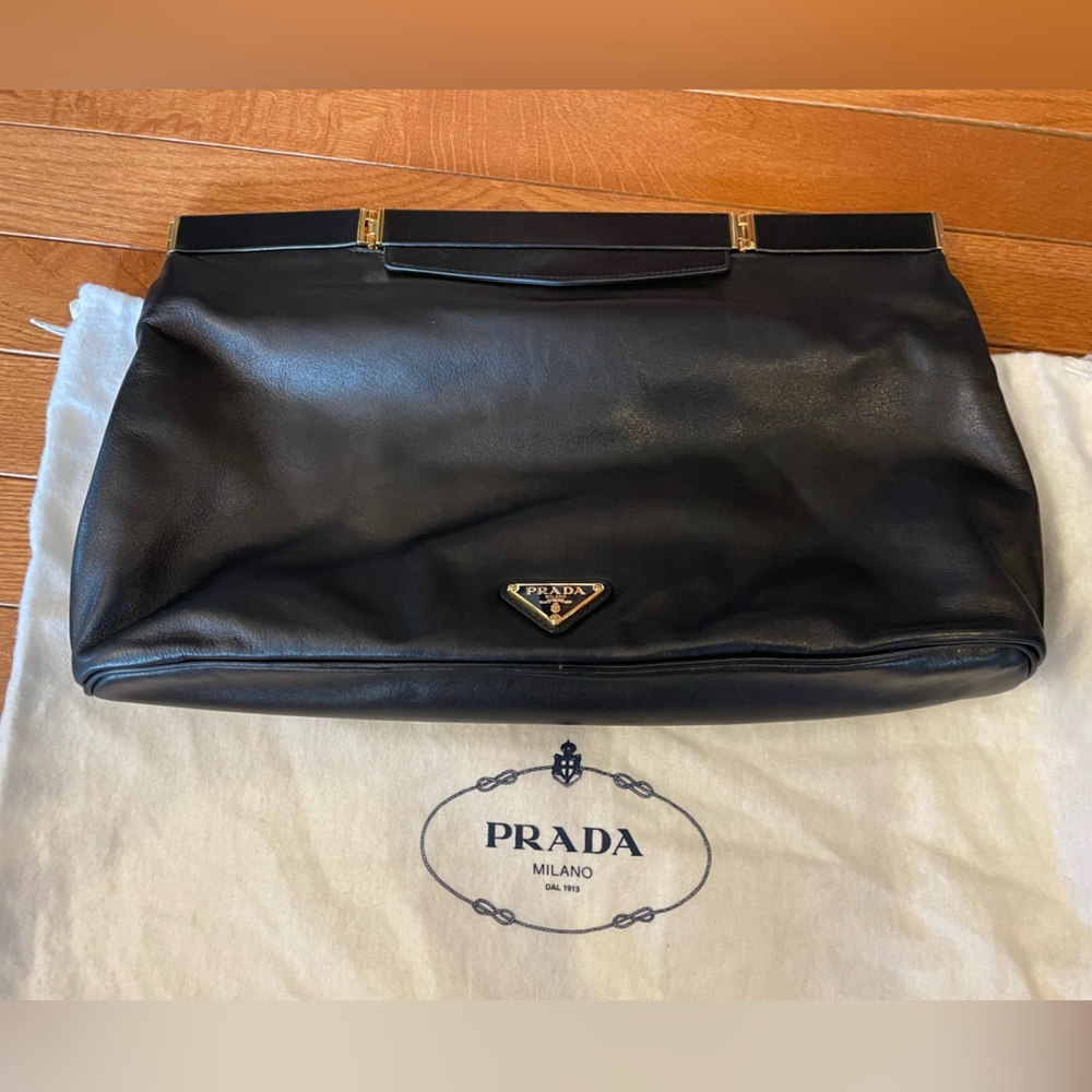 Prada soft calf black clutch